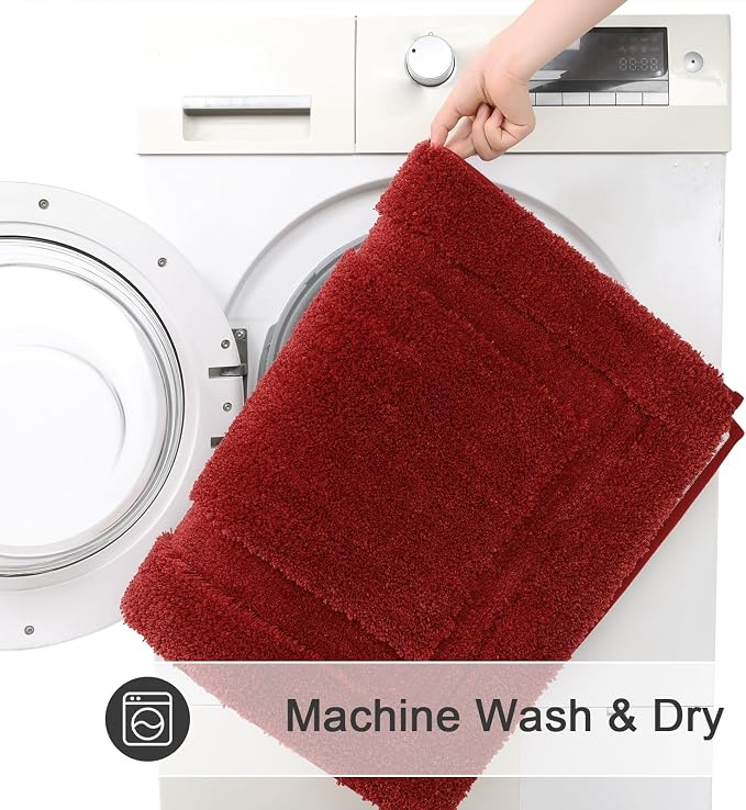 SHACOS Soft Microfiber Red Bathroom Rugs Sets 2 Pieces 32x20 inch | Absorbent Plush Bath Rugs, Non Slip Washable Shaggy Bath Mats, Fluffy Bathroom Runner Floor Mats Shower Rug