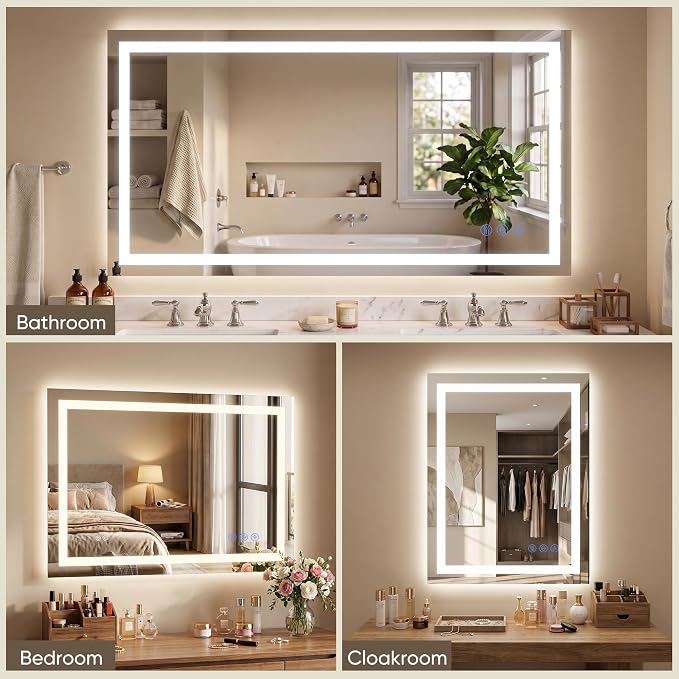 LED Bathroom Mirror with Lights 24"x32", Wall-Mounted Vanity Mirrors Front & Backlit Light Control Stepless Dimmable Anti-Fog Memory 3 Color Temperatures Shatter-Proof Tempered Glass