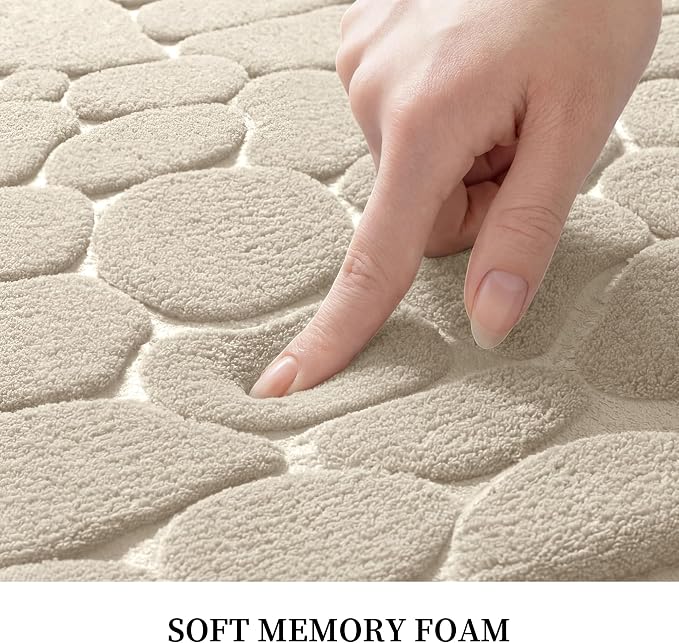 Memory Foam Bath Mat Cobblestone Bathroom Rugs Super Water Absorbent Bath Mats for Bathroom Machine Washable Bath Rugs(24 x 36,Khaki)
