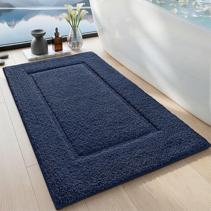 DEXI Bath Mat 36x24, Absorbent and Non Slip Bathroom Rugs, Navy | Soft Plush Microfiber Bathmat, Machine Washable & Quick Dry, Rubber Back Rug for Shower, Tub, Sink