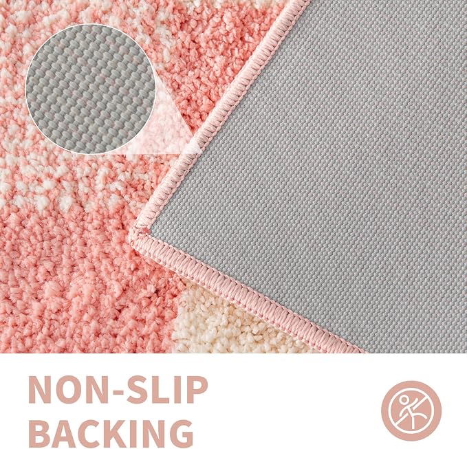 CozeCube Blossom Pink Checkered Bath Runner 59"x24" Non Slip Washable Rug | For Bathroom Non Slip, Fluffy Absorbent Microfiber Bath Mats Machine Wash, Stylish Long Aesthetic Bathroom Rugs