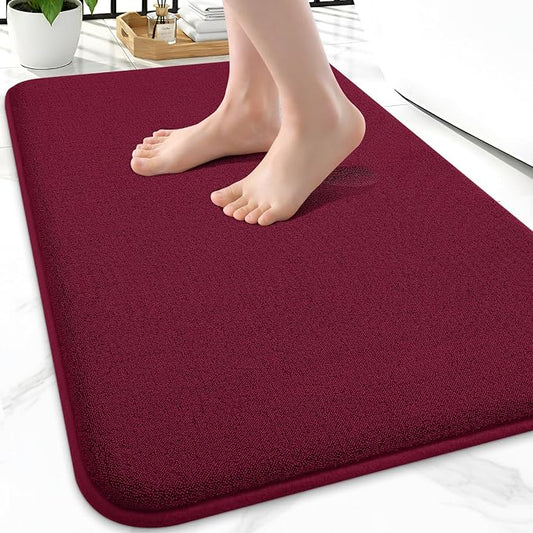 Smiry Memory Foam Bath Mat 24x16, Extra Soft Absorbent Bathroom Rugs | Burgundy Quick Dry, Machine Washable Bath Mats for Bathroom, Shower, Tub and Home Decor Accessories