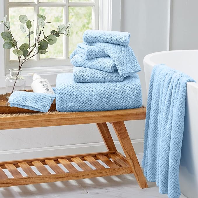 8 Piece Bathroom Towel Set Blue |2 Oversized Large Bath Towels Sheet,2 Hand Towels and 4 Washcloths| 600GSM Ultra Soft Luxury Premium Towel Set Highly Absorbent Quick Dry Hotel Towel Collection