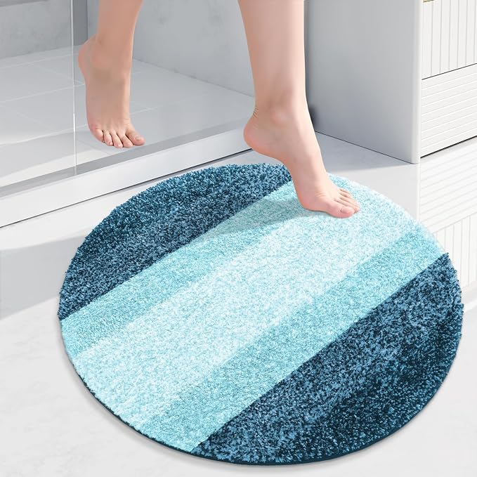 Arotive Microfiber Bathroom Rugs, Shaggy Soft and Absorbent Bath Rug, 24x24 | PeacockBlue, Rubber Backing Thick Plush Machine Washable Dry Bath Mats for Bathroom, Tub and Shower, Round