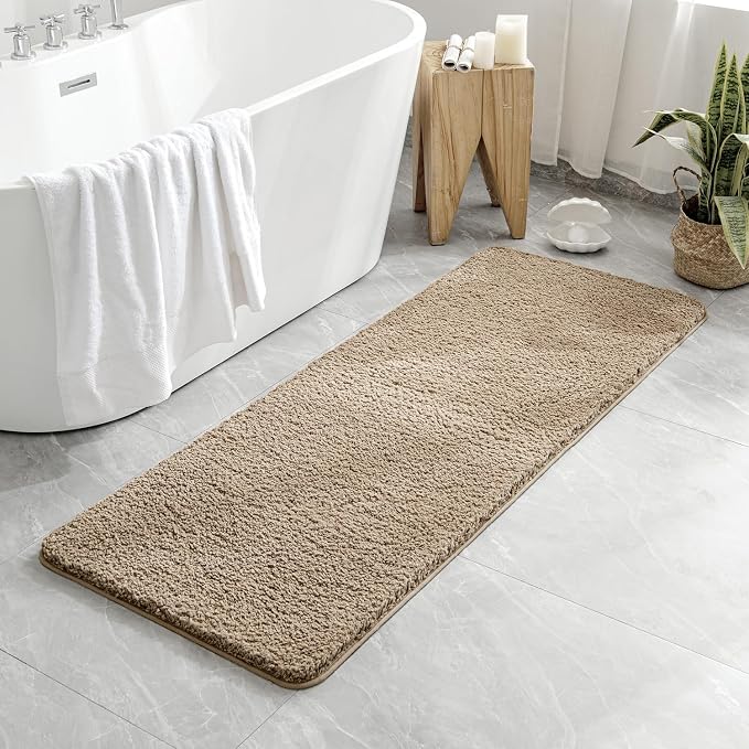 MIULEE Tan Bathroom Runner Rugs Soft Microfiber Bath Mat 24x60 Inch | Absorbent, Non Slip, Quick Dry, Fluffy Bath Rugs for Bathroom Floor Tub Showers, Machine Washable