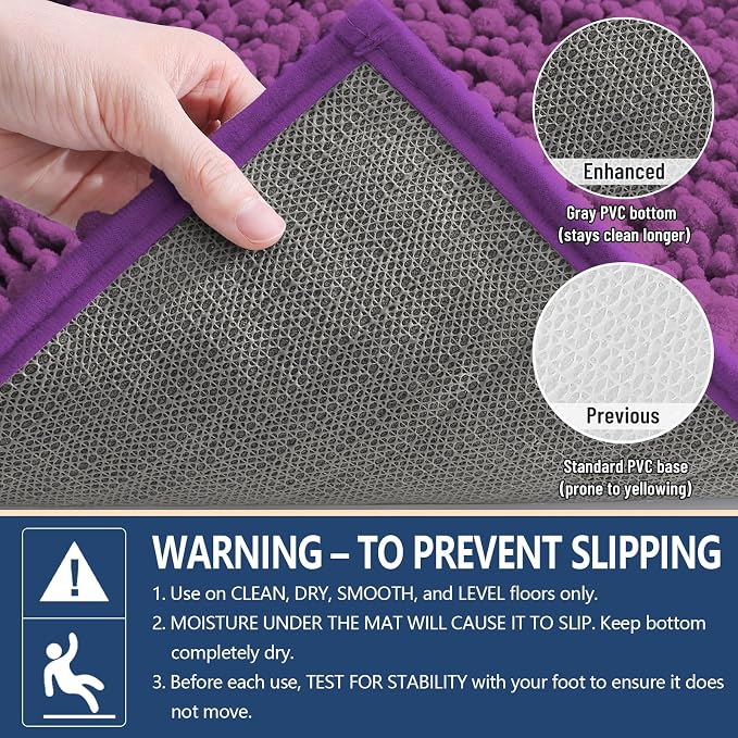 Arotive Bathroom Rugs Mat 30x17, Soft Absorbent Chenille Shaggy Bath Mat | Purple, Machine Wash Dry, Bath Rugs for Bathroom Floor, Tub and Shower, Home Decor Accessories