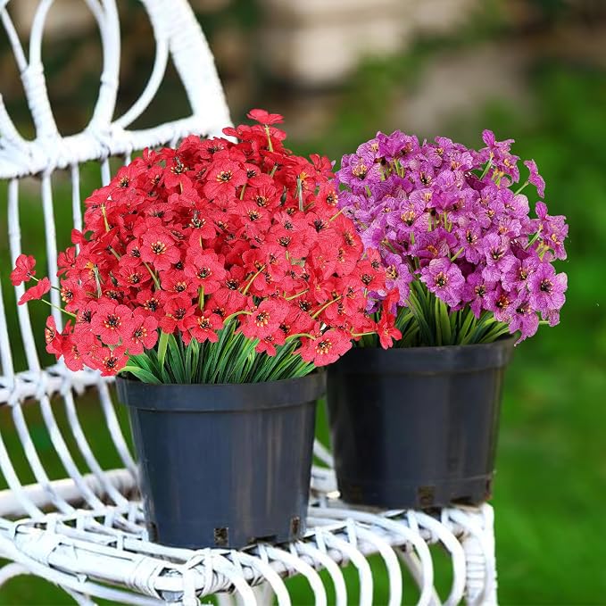 AGIRL Artificial Flowers Outdoor UV Resistant Fake Plant Garden Patio Decor | 24 Bundles,No Fade Plastic Faux Flowers for Hanging Planters front porch yard Indoor Outside,grave decorations for cemetery