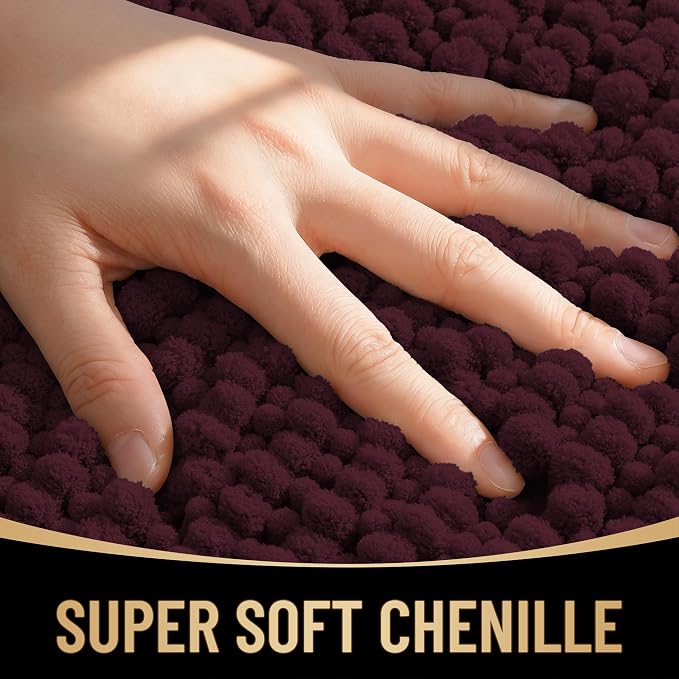 OLANLY Thick Chenille Absorbent Bathroom Rugs Mat 30x20, Black Cherry | Soft Bath Rugs, Rubber Backing, Machine Wash Dry, Bath Mats for Bathroom, Tub and Shower, Home Decor Accessories