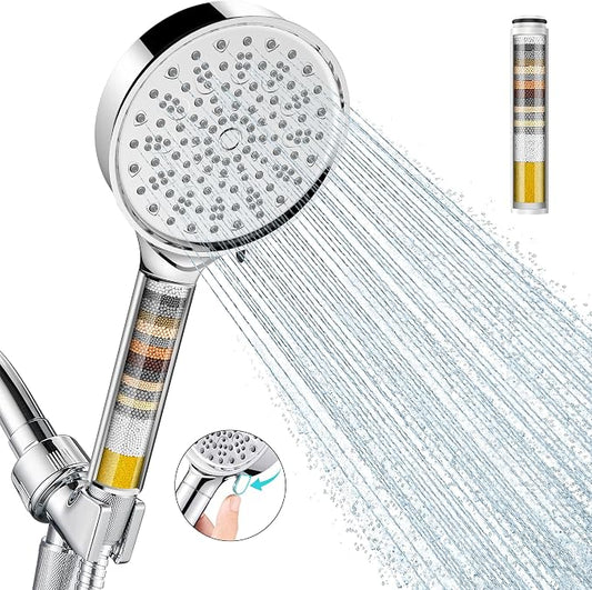 Cobbe Filtered Shower Head with Handheld, Water Softener for Hard Water | High Pressure 6 Spray Mode Shower Head with Filters - Remove Chlorine and Harmful Substances - Reduces Dry Itchy Skin, Chrome