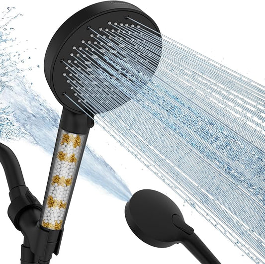 SR SUN RISE NSF Certified Filtered Shower Head with Handheld for Hard Water to Remove Chlorine High Pressure 9-Spray Setting (with Power Wash) Anti-Clog Nozzles(1 Filter, Matte Black)