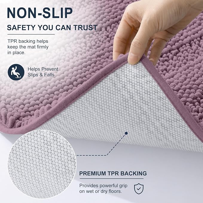 Smiry Thick Chenille Bathroom Runner Rugs 47x24, Soft Bath Mat, Deep Plum | Quick‑Dry & Machine Washable, Non‑Slip Bath Carpet, Striped Bath Rugs for Tub & Shower, Modern Home Decor Accessories