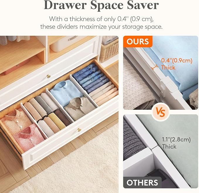Lifewit 6" Tall Drawer Dividers, Adjustable Deep Drawer Organizer Clothes | 9 Pack 11.5"-18.5" Expandable White Plastic Separators for Dresser, Kitchen, Cabinet, Closet, Office Organization & Storage