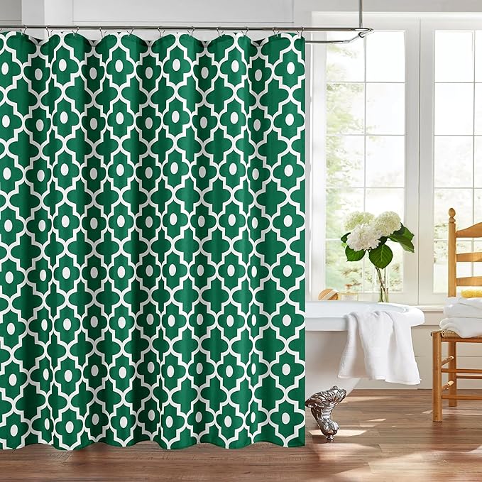 Biscaynebay Christmas Extra Long Textured Fabric Shower Curtains 72" W x 84" L, Hunter Green Morocco Pearl Printed Hotel Spa Luxury Decorative Bathroom Curtain Machine Washable