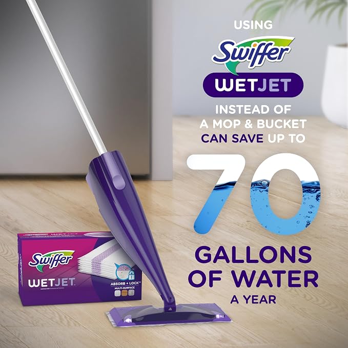 Swiffer WetJet Hardwood Floor Cleaner Spray Mop Pad Refill, Bathroom Cleaning Supplies, Hardwood Floor Cleaner, Multi Surface, 24 Count (Pack of 2)