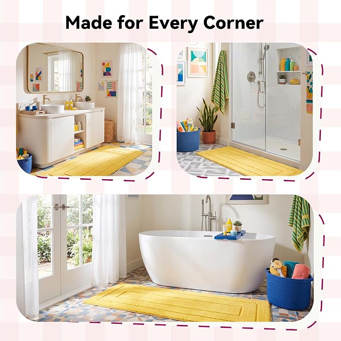 GRANNY SAYS Yellow Bathroom Runner Rug 59" x 24", Soft Microfiber Bath Mat | Non-Slip long rug with TPR Backing, Absorbent, Machine Washable Extra Large Bath Rugs for Double Vanity, Shower, Tub