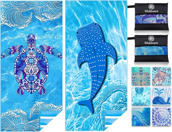 Widdonen Microfiber Beach Towel,Compact 2 Pack-71x32 Inch with Bag Travel | Extra Large,Lightweight,Thin,Sand Free,Quick Dry,Absorbent.Packable for Camping,Swim,Pool,Bath,Picnic,Cruise Essentials Gift