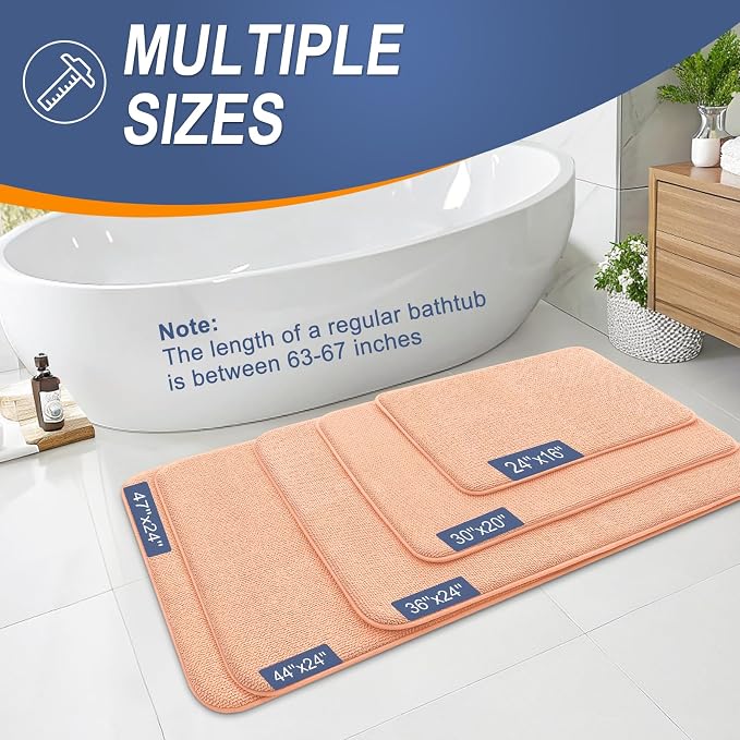 OLANLY Memory Foam Small Bathroom Rugs 24x16, Absorbent Bath Mat, Peach | Soft Quick Dry Bath Rugs, Non-Slip Carpet, Machine Washable Mat for Bathroom Floor, Tub and Shower, Home Decor Accessories