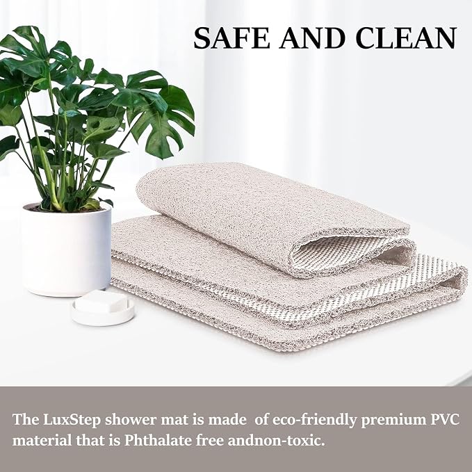 LuxStep Shower Mat Bathtub Mat Non-Slip Bath Mat with Drain, Quick Drying | 24x16 inch PVC Loofah Bathmat for Tub,Shower,Bathroom (Phthalate Free, White)
