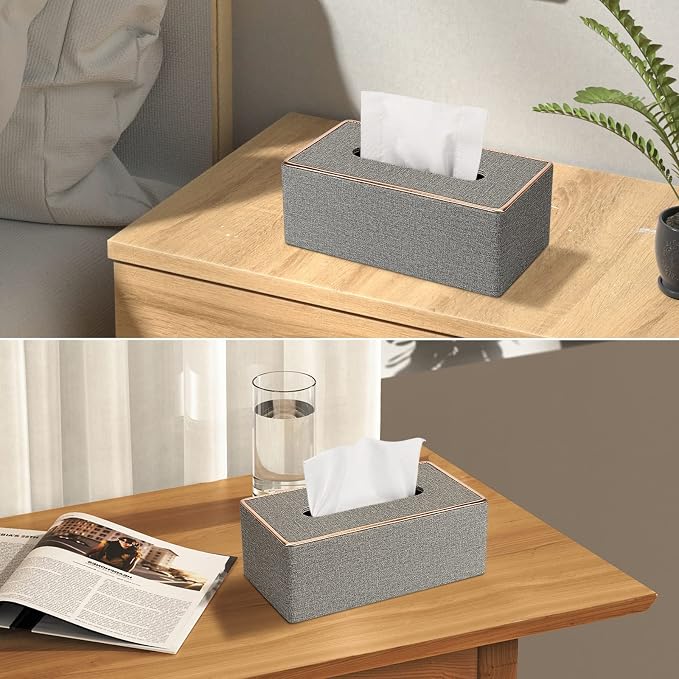 Tissue Box Cover Rectangular, PU Leather Tissue Box Holder for Kleenex, Napkin,Tissue Box Covers Rectangle for Bathroom Car Home Office Decorative 9.84"X5.63"X4.53" Grey