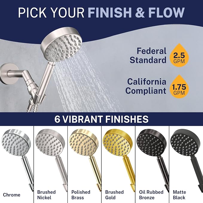 HammerHead Showers® Solid Metal LOW FLOW Handheld Shower Head with Hose and Brass Holder - BRUSHED NICKEL – Water Saving 1.75 GPM Detachable Shower Head - Adjustable Shower Wand Bracket & 6ft Hose