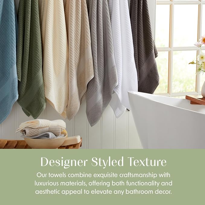 100% Cotton Bath Towel Set | 4-Pack | Textured | Aegean | Absorbent & Quick-Dry Bathroom Towels | Textured and Durable Cotton Towels for Bathroom | OEKO-TEX | Krista Collection
