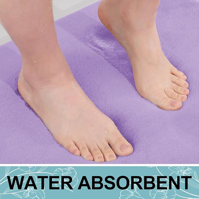 Smiry Memory Foam Bath Mat 30x20, Extra Soft and Absorbent Bathroom Rugs | Purple, Quick Dry Machine Washable Non-Slip Bath Mat for Bathroom Floor, Shower and Tub