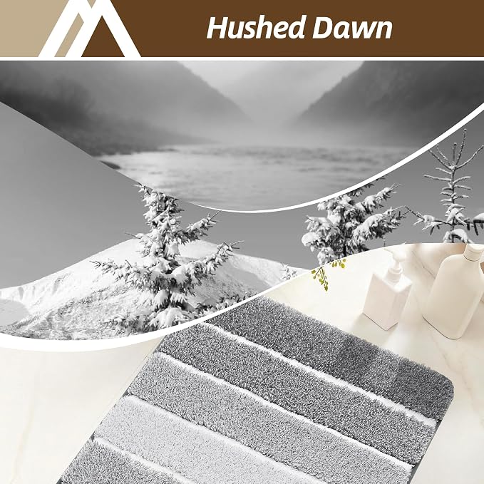 COSY HOMEER Toilet Rugs U-Shaped 24"x20", Ultra Soft Absorbent Bath Mat | Non-Slip TPR Backing, Machine Washable Shaggy Rug for Toilet,Grey & White