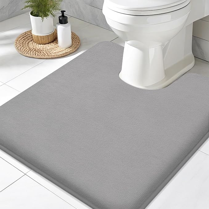 Smiry Memory Foam Toilet Rugs 20x20, Extra Soft Absorbent Bathroom Rugs | Grey, Quick Dry Machine Washable Non-Slip Contour Bath Mat for Toilet