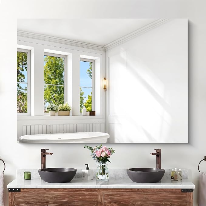 KOCUUY Large Frameless Mirror, 55"x40" Bathroom Mirror for Over Sink, Upgraded Shatterproof, Large Rectangle Unframed Mirror for Wall, Bedroom, Living Room, Entryway, Hang Horizontal/Vertical