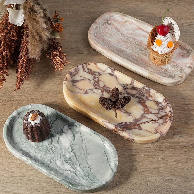 Natural Marble Tray for Decor, Marble Vanity Tray for Perfume, Cosmetics, Jewelry, Stone Decorative Trays for Dresser Organizer, Storage Trays for Home Bathroom Countertop(Calacatta Viola)
