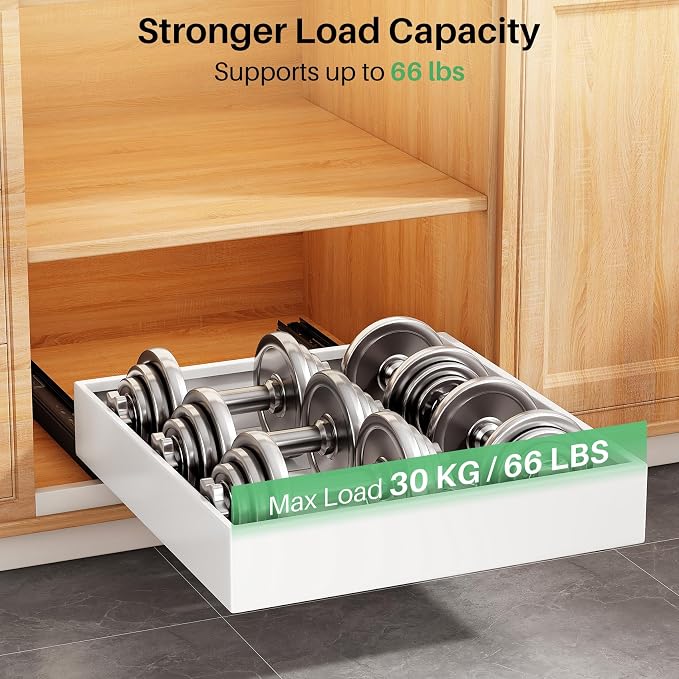 2Pack Pull out Cabinet Organizer, 21"Deep, 20"Wide Full-extension Heavy Duty Slide out Drawers Fixed with Adhesive Nano, Roll Out Shelves Sliding Cabinet for Kitchen,Bathroom,Pantry,Under Sink(White)