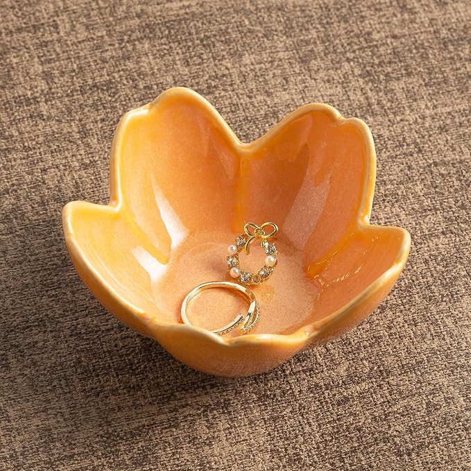 Floral Ceramic Jewelry Tray, 3.5" Ring Holder Trinket Bowl | Petite bowl keeps rings, earrings, keys, and keepsakes visible on vanities or dressers, making a sweet gift for women
