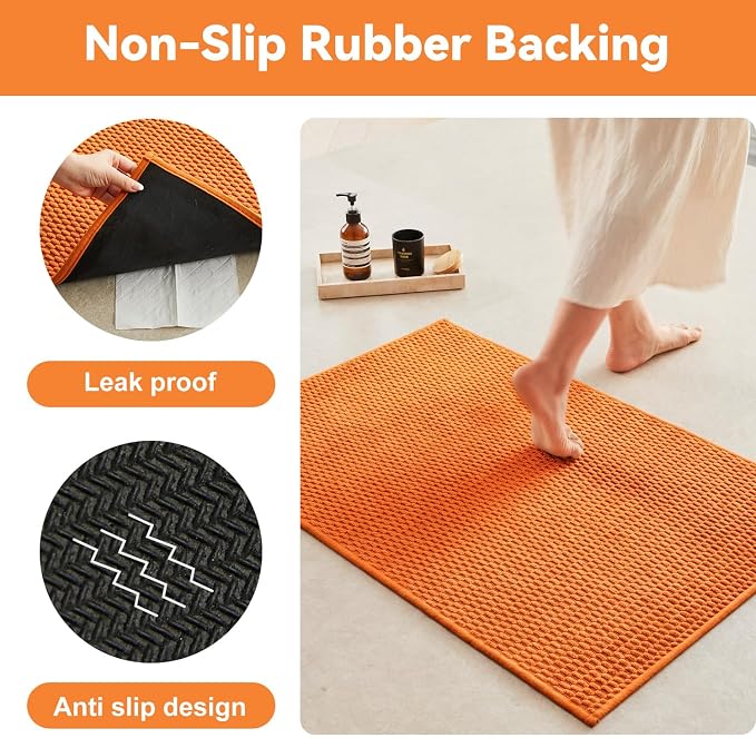 Triohero Bathroom Runner Rug, Long Bath Mat Washable Thin Quick Dry Low Pile Bathroom Runner Rugs 24 x 60 Non Slip, Orange 24"x60"