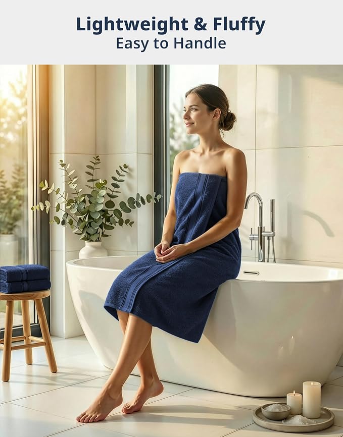 LANE LINEN Bath Towel Set 100% Cotton 4 Piece Soft Absorbent - Navy | Cotton Bath Towels - Densely Woven, Coordinated Colors, Dobby Border Accent, OEKO-TEX Certified, Zero-Twist Durability