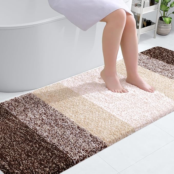 OLANLY Bathroom Runner Rug 70x24, Extra Soft Absorbent Microfiber Bath Rugs | Brown, Non-Slip Quick-Drying Rubber Backing, Machine Washable Long Bath Mat for Floor, Tub and Shower, Home Decor Accessories