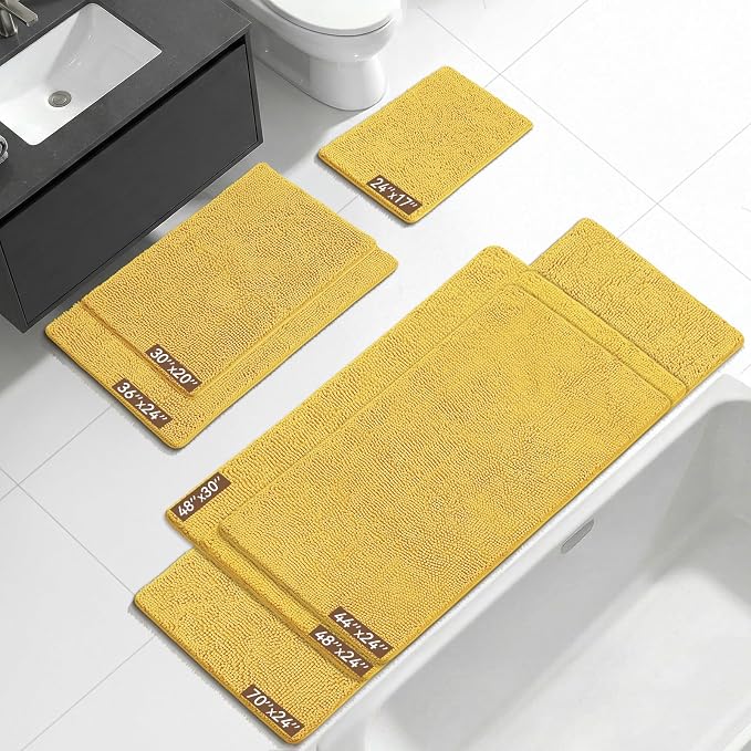 Bcoimo 48x30 Chenille Bath Mat – Non-Slip with Backing Bath Rug Ultra-Absorbent and Machine Washable Bathroom Mat Quick-Dry Design. Ideal for Bathroom Shower and Tub Areas