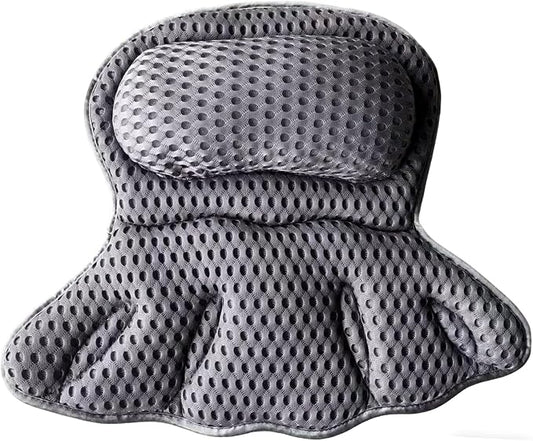 Luxury Bathtub Pillow, 4D Air Mesh Soft Bath Pillows for Tub, Ergonomic Neck & Back Support, Non-Slip Suction Cups Head Neck Support Hot Tub Pillow, Spa Bath Accessories Gift for Women Gray