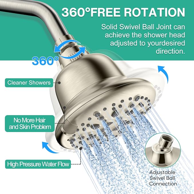 Cobbe Filtered Shower Head, 7 Modes High Pressure Shower Head | Shower Head with Filters for Hard Water for Remove Chlorine and Harmful Substances (Elegant Brushed Nickel, 5 Inch Round)