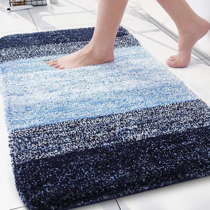 Arotive Microfiber Bathroom Rugs, Shaggy Soft Absorbent Bath Rug, 30x20 | Blue, Rubber Backing Thick Plush Machine Washable Dry Bath Mats for Bathroom, Tub and Shower, Rectangular