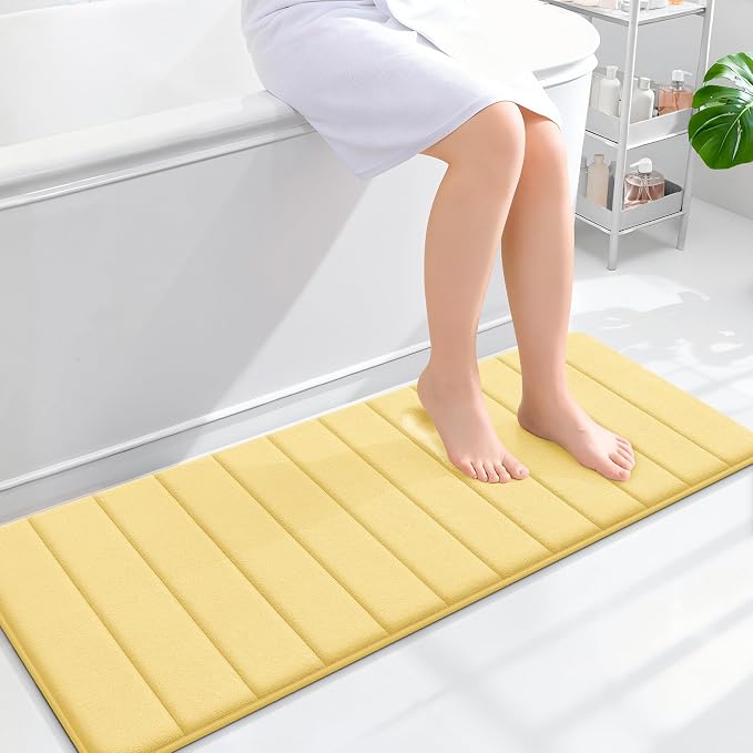 OLANLY Memory Foam Long Bathroom Rugs Runner 47x17, Super Soft Absorbent | Yellow, Quick Dry Bath Mat, Machine Washable Shower Floor Rugs, Bathmat Carpet for Bathroom Floor, Tub and Shower