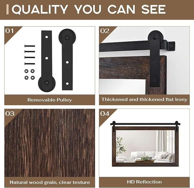 COGOOD Farmhouse Bathroom Mirrors for Over Sink - 22 x 30 Black Brown | Rustic Barn Door Wood Framed Vanity Mirror for Entryway, Living Room, Bedroom, Dresser Wall Decor