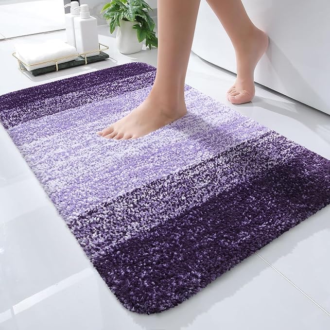 OLANLY Small Bathroom Rugs 35x16, Extra Soft Absorbent Microfiber Bath Rugs | Violet, Non-Slip Quick-Drying Rubber Backing, Washable Plush Bath Mat for Floor, Tub and Shower, Home Decor Accessories