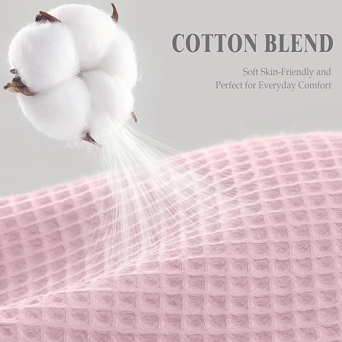 Waffle Weave Shower Curtain Heavyweight Cotton Fabric Light Pink 72Wx72L | Soft Cotton Cloth,3D Square Truely Waffle Washable, Hotel Luxury Spa, Shower Curtain Set for Bathroom 12 Plastic Hooks