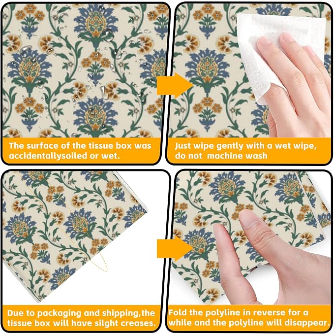 Turkish Motifs Tissue Box Cover Square,Tissue Box Holder with Belt Bottom,Stylish Leather Napkin Holder for Vanity Countertop,Nightstands,Office Desk,5.2"×5.2"×5.2"