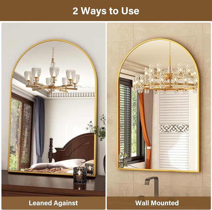 XRAMFY 20"x30" Gold Arched Bathroom Mirror - Wall Mirror for Bathroom, Metal Frame Vanity Mirror, Dresser Mirror, Arch Decorative Mirrors for Living Room, Bedroom, Entryway, Mantle