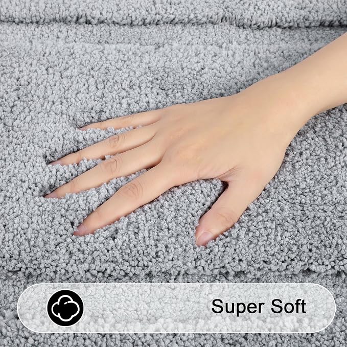 SHACOS Soft Microfiber Bathroom Rugs Set of 2 Pieces, Light Grey | 47x20 + 32x20, Absorbent Plush Bath Rugs, Non Slip Washable Shaggy Bath Mats, Fluffy Bathroom Runner Floor Mats Shower Rug