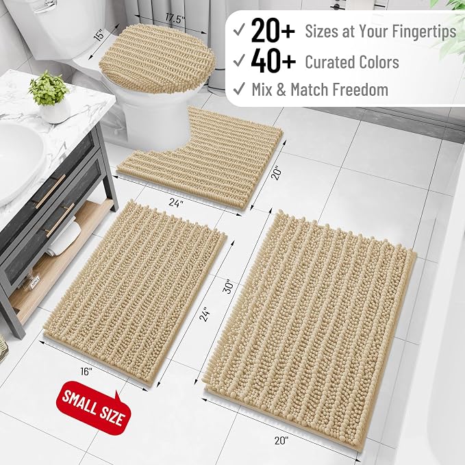 Arotive Bathroom Rugs Mat 36x24, Soft Absorbent Chenille Shaggy Bath Mat | Cream Beige, Machine Wash Dry, Bath Rugs for Bathroom Floor, Tub and Shower, Home Decor Accessories