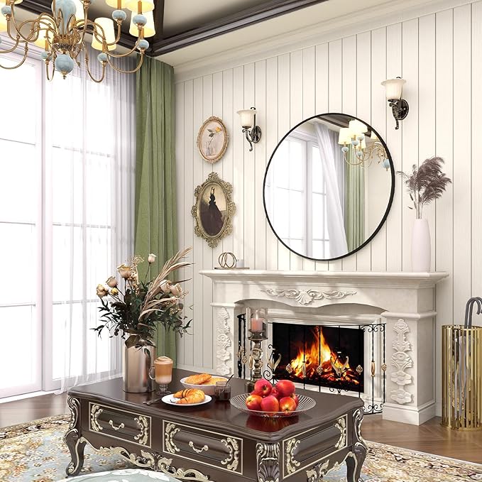 BEAUTYPEAK 24 Inch Round Mirror, Metal Frame Circle Mirror, Black | Wall Mounted for Entryway, Bathroom, Vanity, Living Room