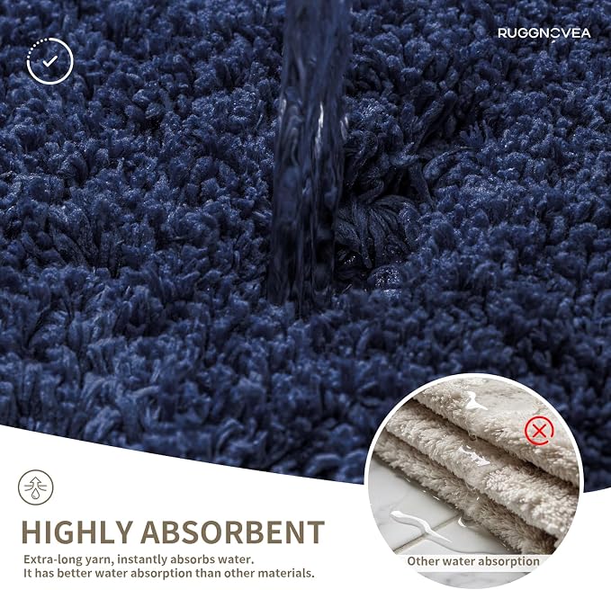 Bathroom Rugs Non Slip Washable 48x24, Ultra Thick Soft Microfiber Absorbent Bath Mats, High Density Foam Latex Non Slip Backing Bath Rugs, Fluffy Floor Carpet for Tub&Shower, Navy