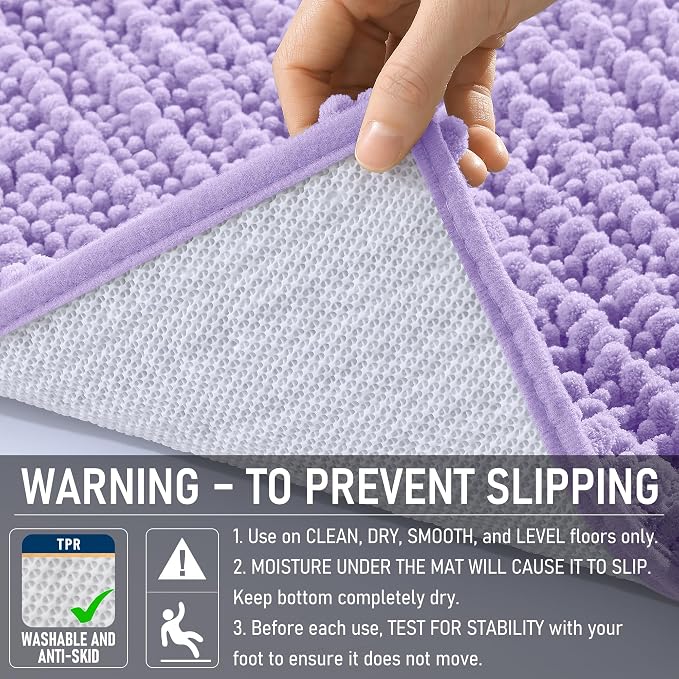 OLANLY Bathroom Rugs 36x24, Thick Soft Absorbent Chenille Bath Rugs | Lavender, Shaggy Bath Mat with Quick-Drying Rubber Backing, Washable for Floor, Tub and Shower, Home Decor Accessories